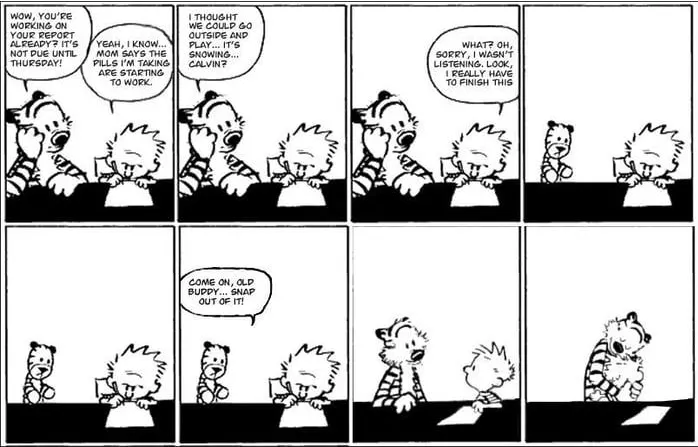 Calvin and Hobbes-inspired illustration about ADHD and identity