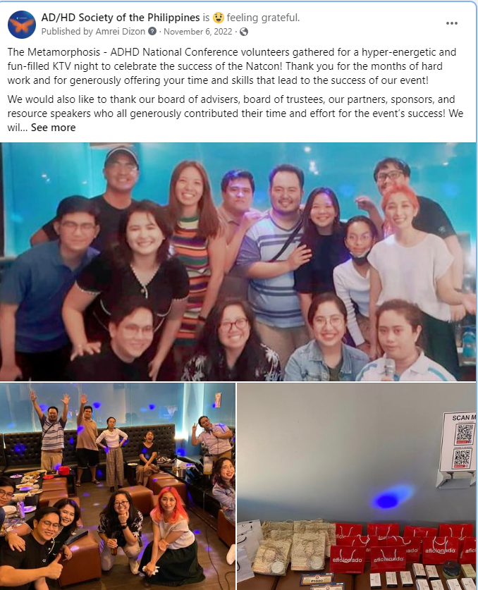 ADHD Society of the Philippines National Conference volunteers celebrating after the 2022 event